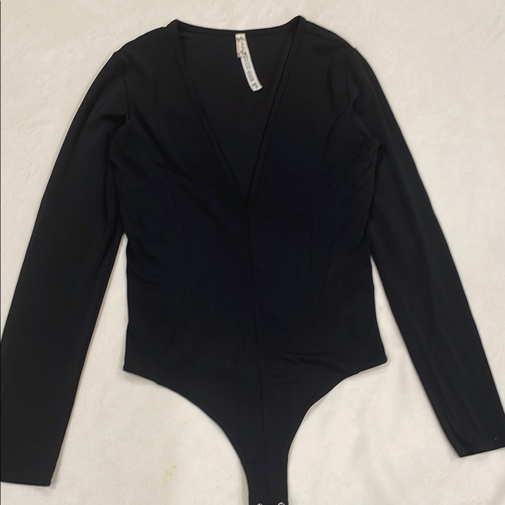 Free People Deep Plunge Long Sleeve Bodysuit